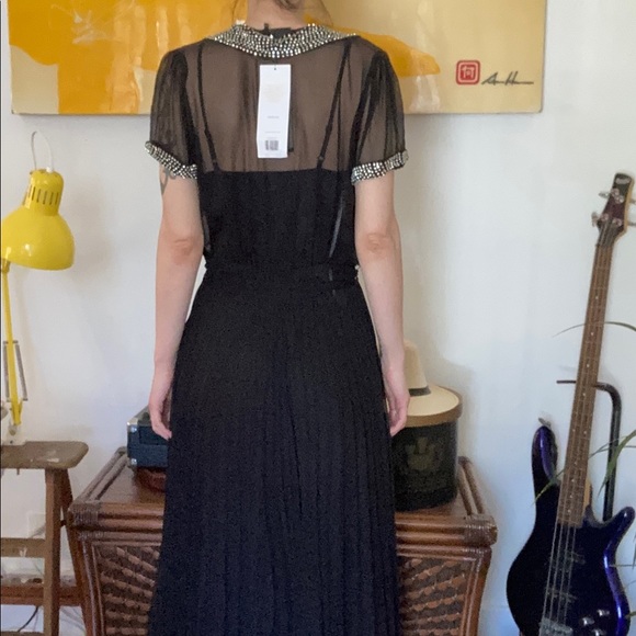 Top Shop black sheer pleated crystal maxi dress - Picture 2 of 5